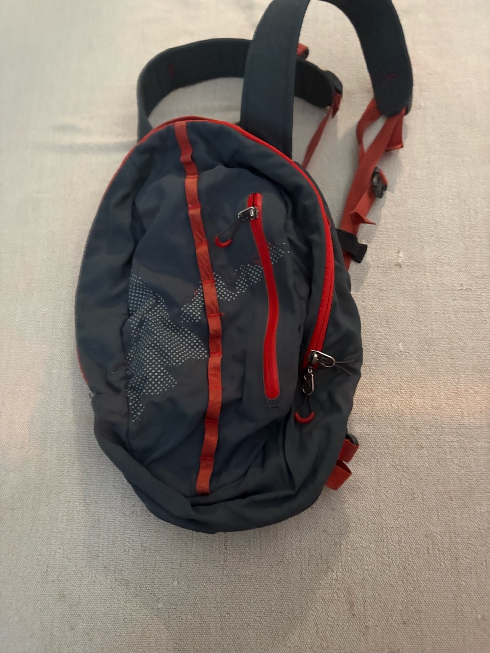 Vintage MEC Teardrop Dark Gray Backpack with Orange Accents